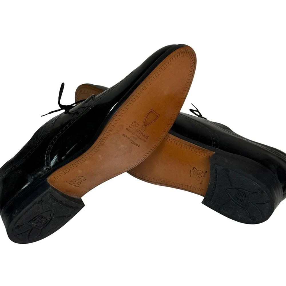 Baldwin Mens Black Patent Lizard Embossed Wingtip Oxford Dress Shoes Size‎ 12